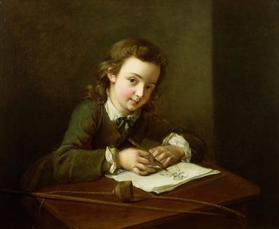Jongen die aan een tafel tekent door Philippe Mercier